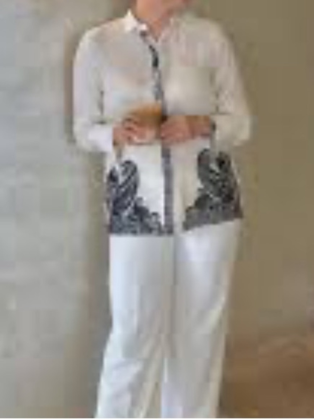 Cream Button-Down Shirt with Black Paisley Border